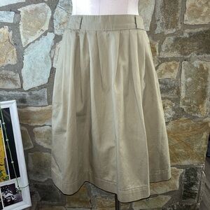 Vintage Georgy Khaki Pleated Cotton Midi Skirt